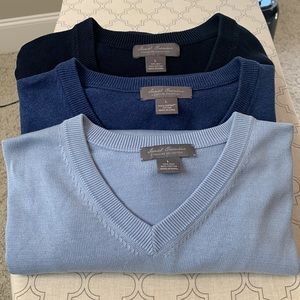 Blue Daniel Cremieux V Neck Sweater Vests Men Cotton Silk Blend Size Large